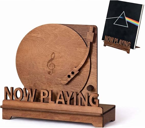 Now Playing Vinyl Stand, Pine Plywood, Spiral Groove for LPs and CDs