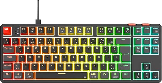 Rampage YORU TKL Siyah/Gri Type-C Bağlantılı OUTEMU Red Swich Q Mekanik Gaming Oyuncu Klavye RGB