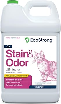 Eco Strong Cat Stain And Odor Remover| Enzyme Urine Odor Neutralizer - Stain Remover for Carpet, Litter Boxes, Bedding, and Laundry [Citrus Scent Gallon Value Size]