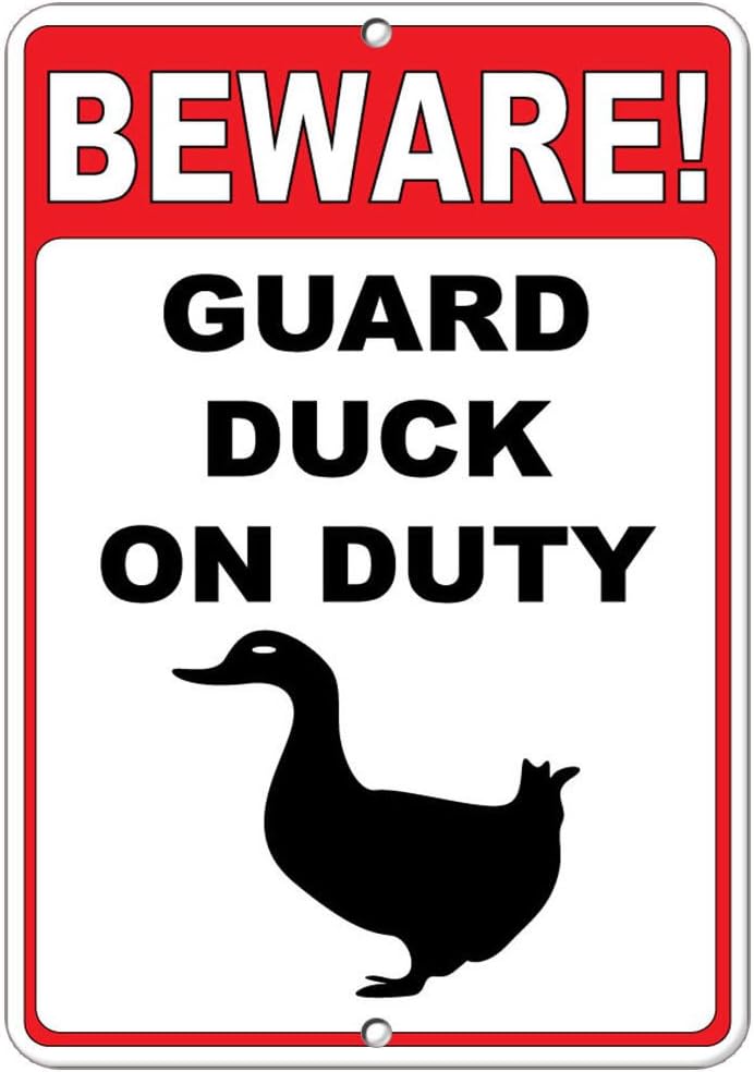 Beware! Guard Duck On Duty Funny Quote Vinyl Sticker Decal 8"