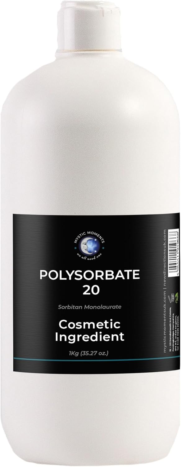 Mystic Moments | Polysorbate 20 Solubiliser | Cosmetic Grade Emulsifier & Fragrance Dispersant | Water Soluble | For Essential Oils and Toiletries | 1Kg