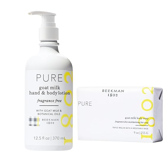 Beekman 1802 Pure Goat Milk Soap (9oz) and Body Lotion (12.5oz) Fragrance Free Bundle