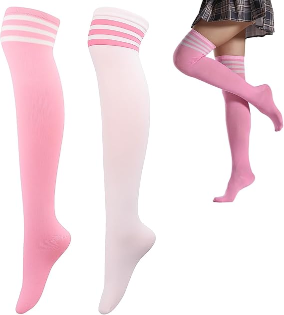 2 Pairs Over Knee Thigh Socks Knee Thigh High Socks for Girl and Women