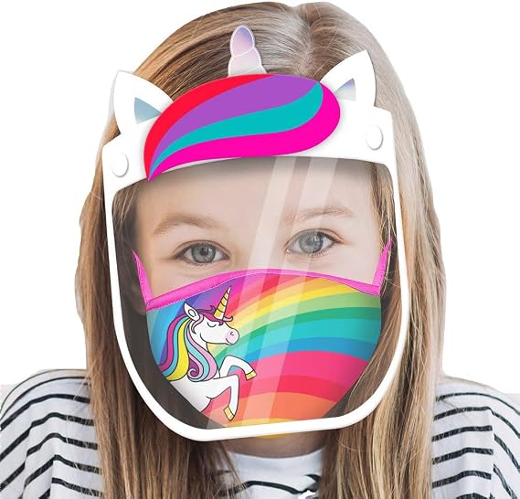 ABG Accessories girls Abg Accessories Kids Face Shield With Matching Little Girls Reusable Fabric Mask, Age 3-7