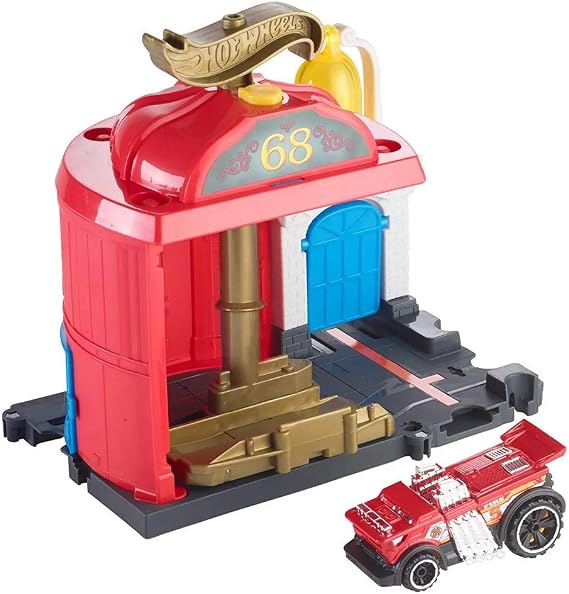 Hot Wheels Downtown Fire Station Spinout Vehicle Playset