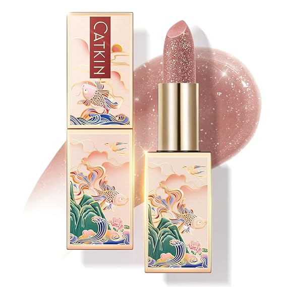 CATKIN Tinted Lip Balm Glitter Lip Stain Ultra Hydrating Lip Moistrurizer Lip Care with Vitamin E Nourishing For Cracked & Dry Lips 0.12 oz C13 Sea of stars - Champagne