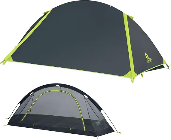 1-2 Man Tent for Camping, Ultralight Single Pole Tent for Backpacking | Aluminium, Lightweight, Portable, PU2500mm, Easy Setup, Windproof, 1 Person Waterproof Tent for 3 Season with Carry bag