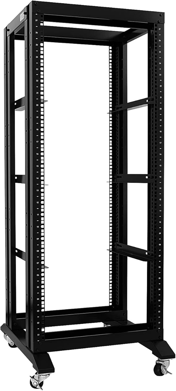 27U 4 Post Open Frame Network Server Rack 19inch Width 600mm deep with 3 Pairs of L Rail