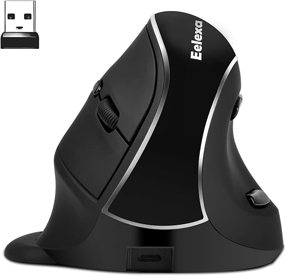 Eelexa Ergonomik Dikey Fare: 2.4G BT5.1 Çift Modlu Optik Bilgisayar Fareleri (Siyah-Çift Mod)