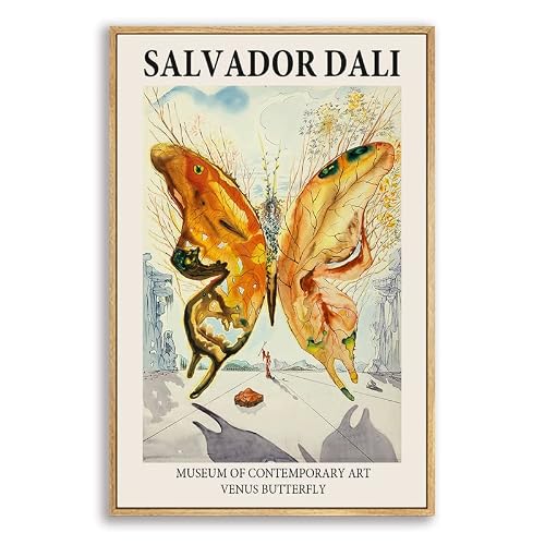 Eliko Canvas Prints Salvador Dali Wall Art Prints Gallery Wall Art Butterfly Picture Modern Surrealism Wall Art Contemporary Wall Art for Living Room, Bedroom 16x 24 Natural Framed