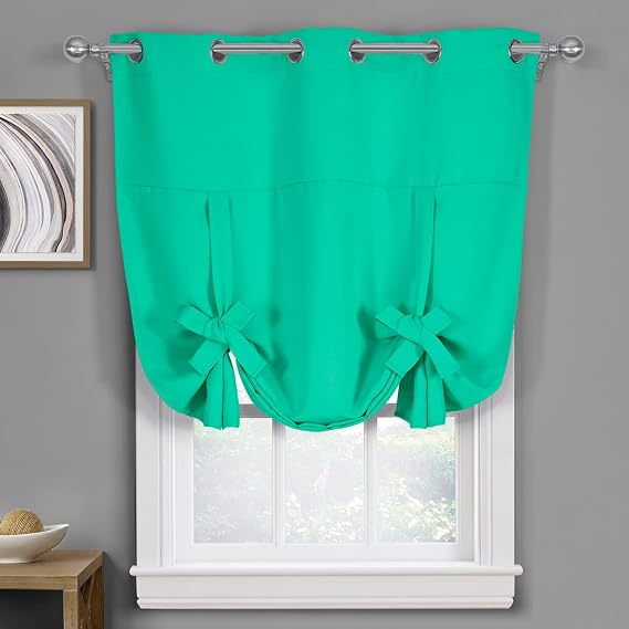 Royal Ava Turquoise Tie up Curtain, Top Grommet Blackout, Triple Weave Blackout Window Curtain Panel, Tie Up Shade, Single Panel, 46Wx63L inches