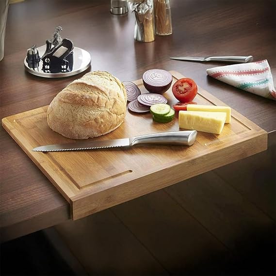 Deconox Countertop Bamboo Cutting Board, Anti-Slip Bread Board, Edge Cutting Tray Large Size (45cm*35cm) - Countertop Bamboo Cutting Board Antibacterial and Hygienic, Durable and Sturdy.