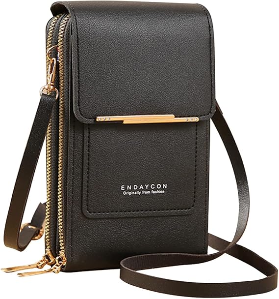 Touch Screen Crossbody Phone Bag Women Shoulder Bag PU Phone Purse Bag Fashion Satchel Wallet for Dating Shopping Traveling Black