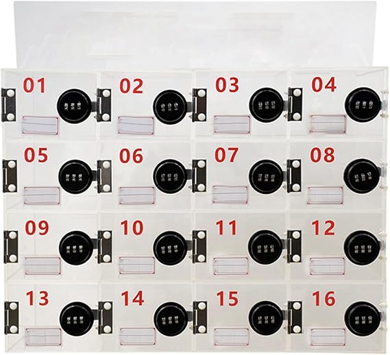 Mobile Phone Storage Cabinet,Phone Safe Deposit Box,with Numbered and Password Lock Transparent Locker,16 Grids for Students Employees and Teachers