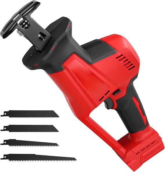 Cordless Reciprocating Saw for Milwaukee 18V Battery, Brushless Motor Recipro Saw with 4 Blades Kit, 0-3100 SPM Variable Speed, Power Saws for Cutting Wood/Metal/PVC(Only tool)