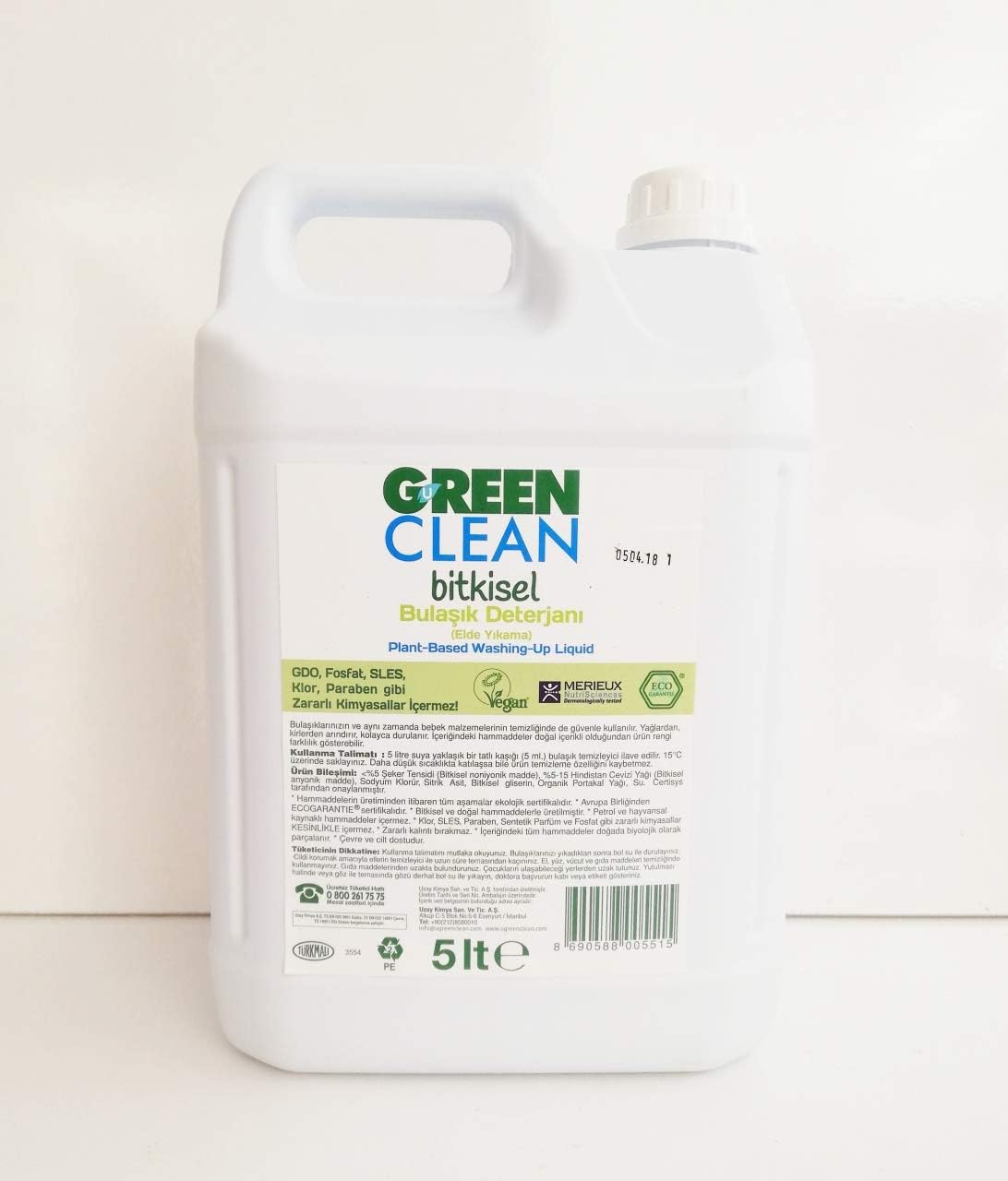 Green Clean Organik Portakal Yağlı Bitkisel 5 lt Sıvı Bulaşık Deterjanı