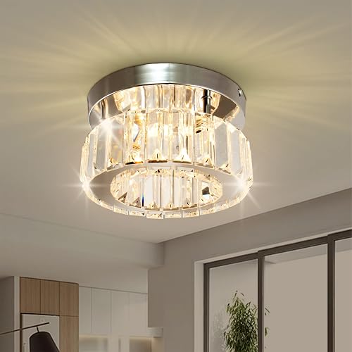 CLAIRDAI Semi Flush Mount Ceiling Light Fixtures for Hallway,Modern Ceiling Lights for Bedroom,Mini Chandelier Ceiling Lamps for Living Room Round,Warm White