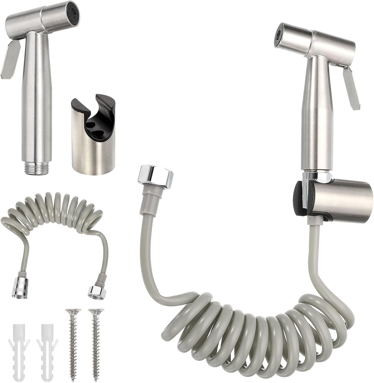 uxcell Handheld Bidet Sprayer for Toilet, Stainless Steel Bidet Attachment Bidet Toilet Player, Adjustable Water Pressure Control Hand Spray Kit for Bathroom Toilet, Grey