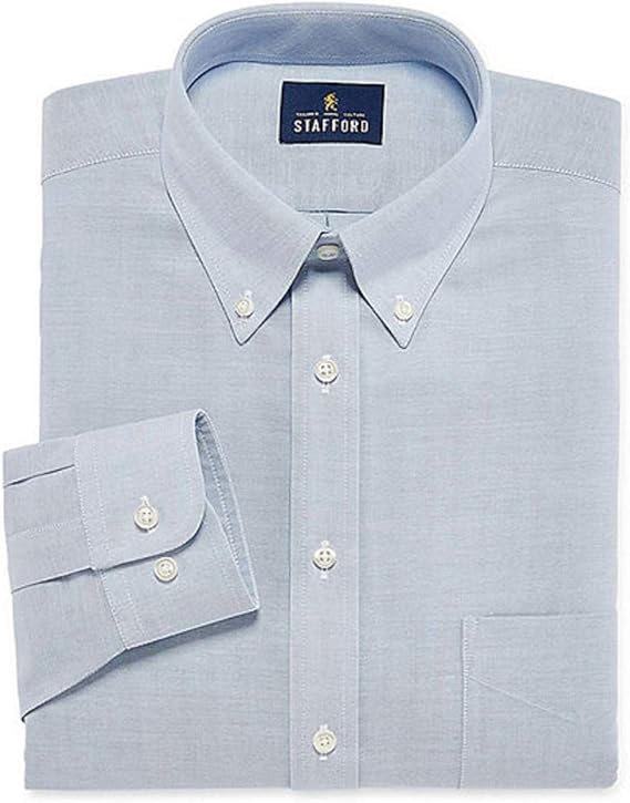 Stafford Travel Wrinkle-Free Stretch Oxford Long-Sleeve Dress Shirt Tall (Oxford Blue, 16.5/38-39)