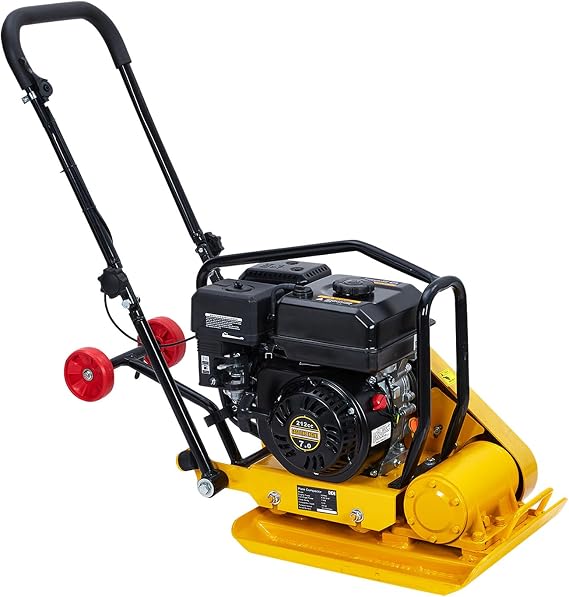 6.5HP Plate Compactor, 212CC Gas-Powered Jumping Jack Tamper with Wheels, 22.1x15.9 In Plate, 5600 VPM Vibratory Plate, Pavement Compactor for Dirt, Asphalts, Paver Landscaping