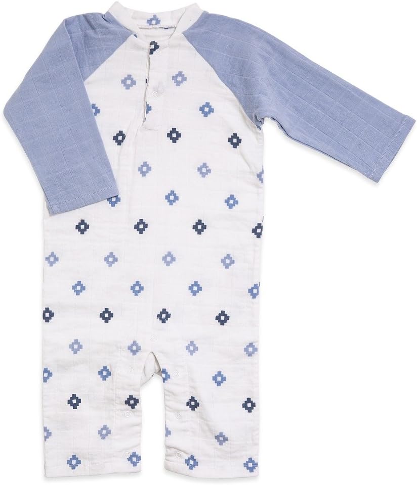 aden  anais Baby Boys Henley One-piece, Blue Aztec- 0-3