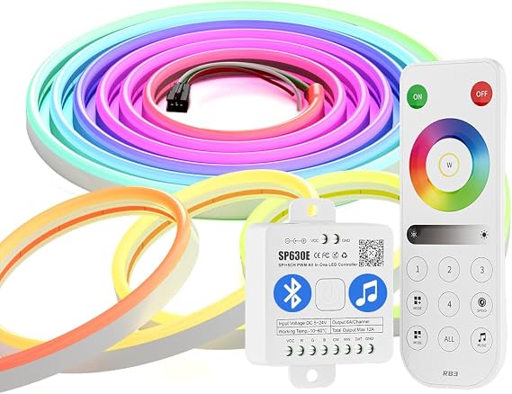 BTF-LIGHTING WS2811 IC RGB Chasing Color Side Emitting Neon Light 9.8FT DC24V 54IC 108LED/m T0615 IP67 Addressable Rope LED Strip, 2.4GHz RF Remote RB3&SP630E Bluetooth Controller Kit(No Adapter)