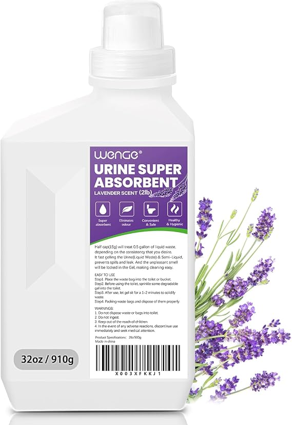 Wenge Urine Super Absorbent Solidifier, Purple Lavender Scent | 180 Use Pre Pee Powder for Toilet, Porta Potty Chemicals, Eco Absorbent Liquid Waste Gelling and Deodorizing Powder