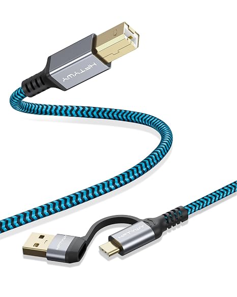 USB B to USB C Printer Cable 10FT/3M - Nylon Braided Type B to Type C Printer Cord for MacBook Pro/Air, MIDI Cable Compatible with Yamaha Piano Keyboard, DAC, DJ Controller for iPad