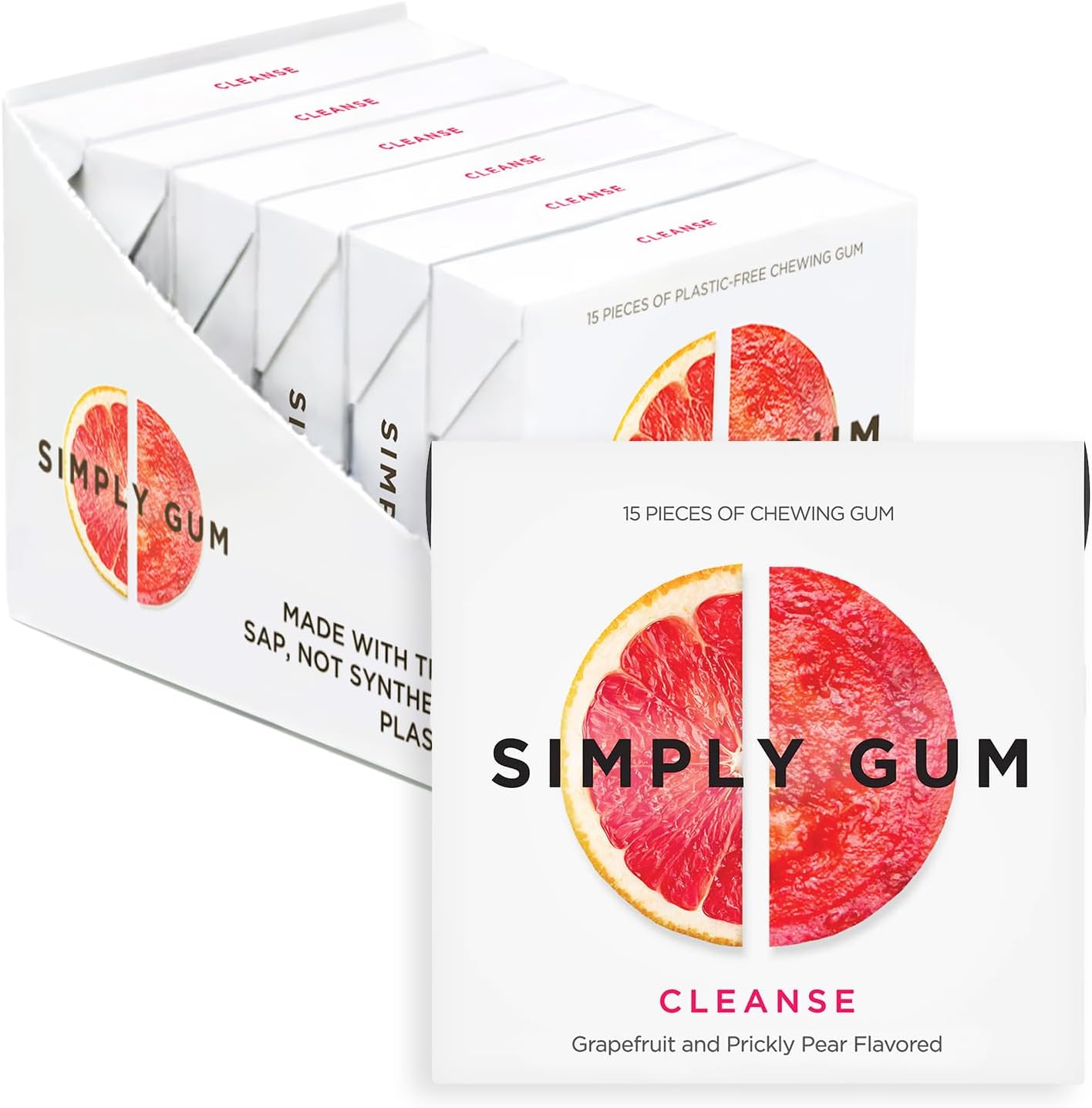 Simply Gum Additive Free Chewing Gum Cleansing with Grapefruit & Prickly Cactus 6 Pack 90 Total Vegan Derived + Aspartame Free + Non-GMO Cleansing