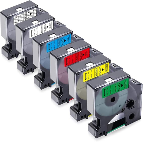 6-Pack Compatible for Dymo Label Maker Tape D1 19mm 3/4" Colored Refills