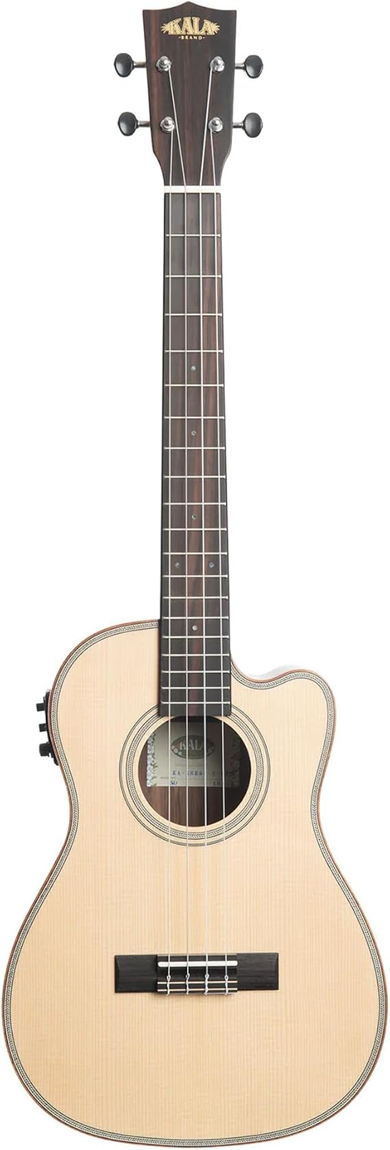Kala KA-SSEBY-B-CE Solid Spruce Top Striped Ebony Baritone Cutaway Electro Ukulele