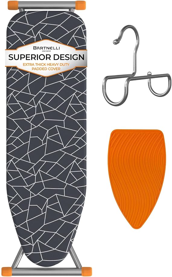 Bartnelli Ironing Board | Space-Saving and Ultimate Iron Board Experience 13x43 | Reinforced Steel Legs, Adjustable Height, 4-Layer Padding, Patent Folding System (BIBT-2110)