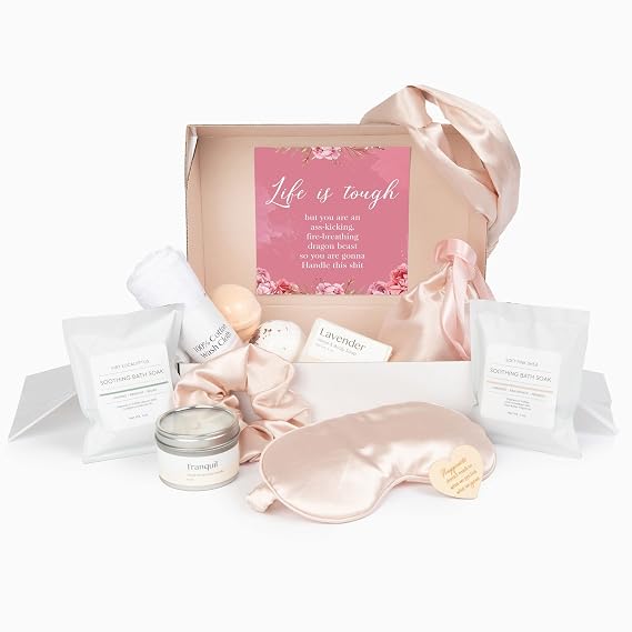 Dear Ava Luxury Spa Gifts for Women | Organic Self Care luxury Anti Stress Relaxing Bath and Body Kit Set Basket Box for Her with Heartfelt Card | Motivational Gift for Girls