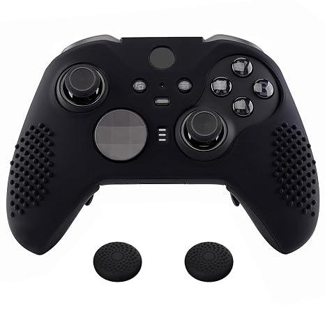 eXtremeRate PlayVital Black Soft Anti-Slip Silicone Cover Skins, Controller Protective Case for New Xbox One Elite Series 2, Xbox Elite 2 Core with Thumb Grips Analog Caps