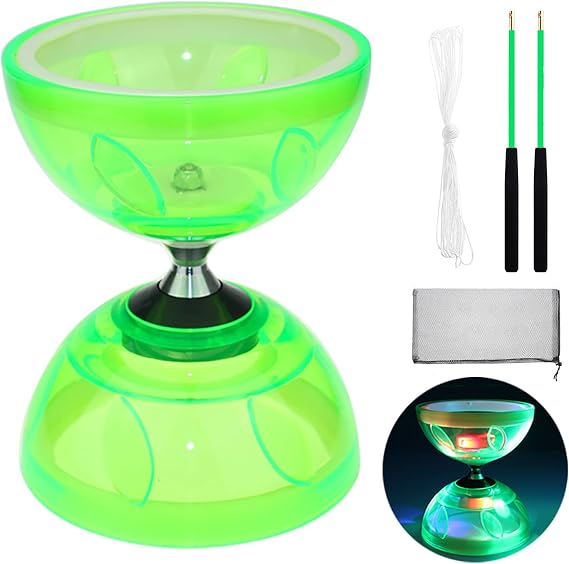 Mini Diabolo Chinese Yoyo Set - Triple Bearing Diabolo Juggling Toy with Diablo Sticks, String & Net Bag (Small Size - Green)
