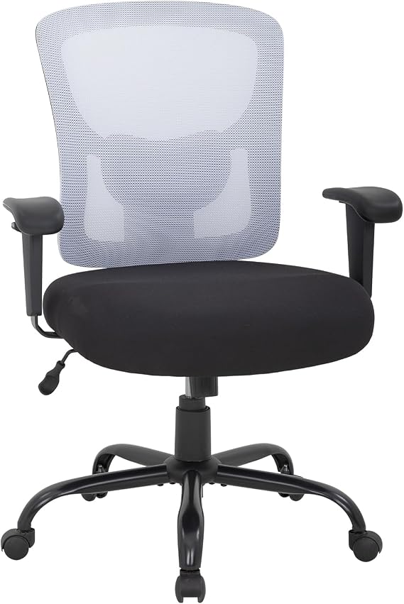 BestOffice Big and Tall Office Chair 400lbs Desk Chair Mesh Computer Chair with Lumbar Support Wide Seat Adjust Arms Rolling Swivel High Back Task Executive Ergonomic Chair for Home Office (White)