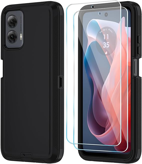 Qinmay for Motorola Moto G Power 5G 2024 Case, 3-Layer Cover, Black