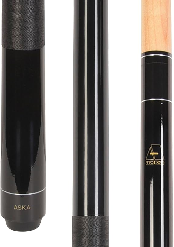 ASKA Pool Cue Stick LEC Black, 58-inch Length, 13mm Hard Long Lasting, Canadian Hard Rock Maple Shaft and Butt, Black Nylon Wrap