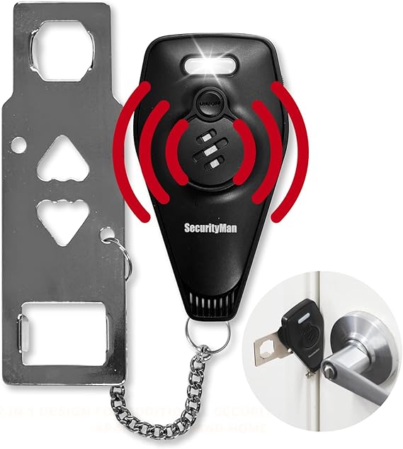 Securityman Portable Door Lock with Alarm | Hotel Door Locks for Travelers Security | Loud 130dB Door Security Device for Hotel Room, Apartment Home, Travel Safety Inside for Women Children - Black