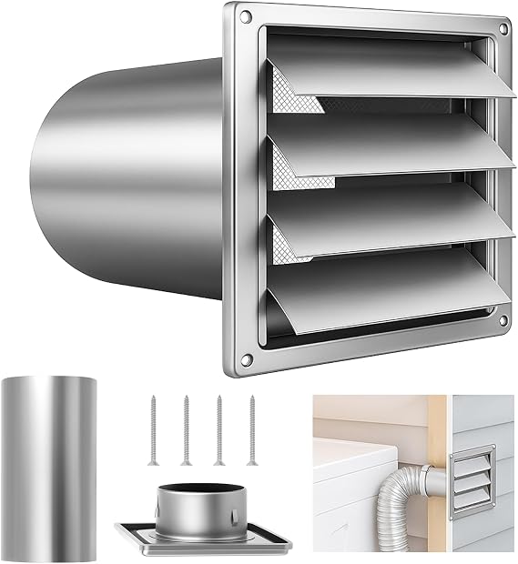 6" Wall Vent Cover with Extension Pipe, Stainless Steel Exhaust Vent | Outdoor Dryer Vent Cover with Metal Mesh Screen, Weather Seal Gasket & Mounting Screws for AC, Range Hood and Exhaust Ducts