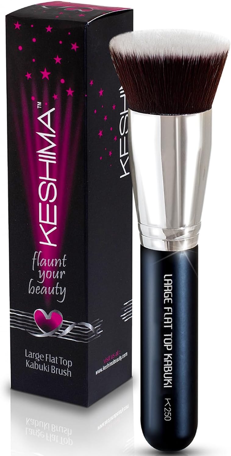 Keshima Large Flat Top Kabuki Foundation Brush - Premium Makeup Brush for Liquid, Cream, and Powder - Buffing, Blending, and Face - 4.0 cm Top Diameter