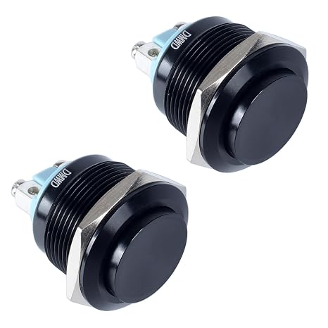 2pcs 22mm Momentary Metal Push Button Switch 7/8" Mounting Hole Screw Terminals 12V 24V 36V DC 110V 250V AC 5A 1NO Black Shell High Head