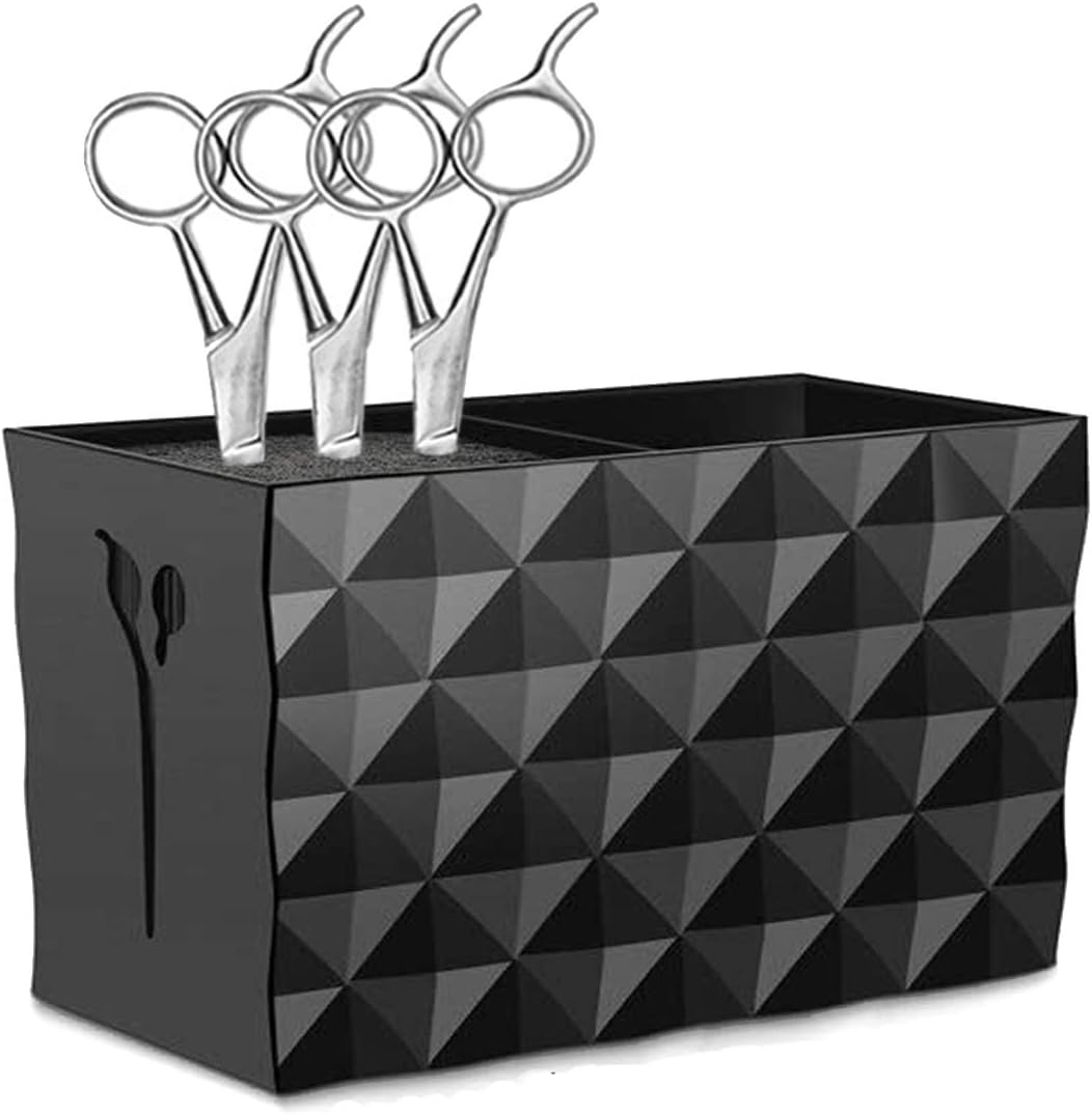 Salon Shears Rack for Hair Stylist Scissors Container for Pet Grooming Hair Cutting Organizer Storage Box Salon Shear Holder Combs Clips Brushes Hairdressing Combs Organizer Black