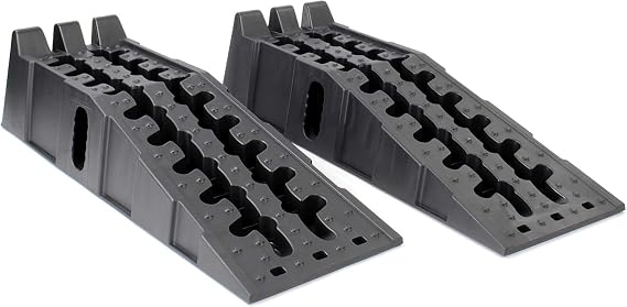 2PCS 5.8 Ton Heavy Duty Plastic Car Ramps - 17cm Height Anti-Slip Loading Ramps with Triangle Tread Design, Wave Hollow Structure for Cars, Motorcycles, Vans & SUV Repair, Black