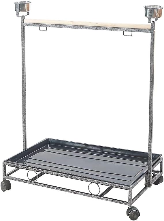 41" Large Amazon Cockatoo Parrot Bird Play Stand Gym Play Ground Rolling Stand. (Silver Black)