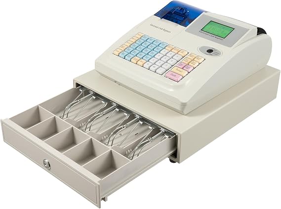 Electronic Cash Register, 48 Keys 35W Cash Register for Small Businesses with with 2.4in/s Printing Speed Cash Management System for Restaurant Supermarket Retail 8-Digits LED Display White