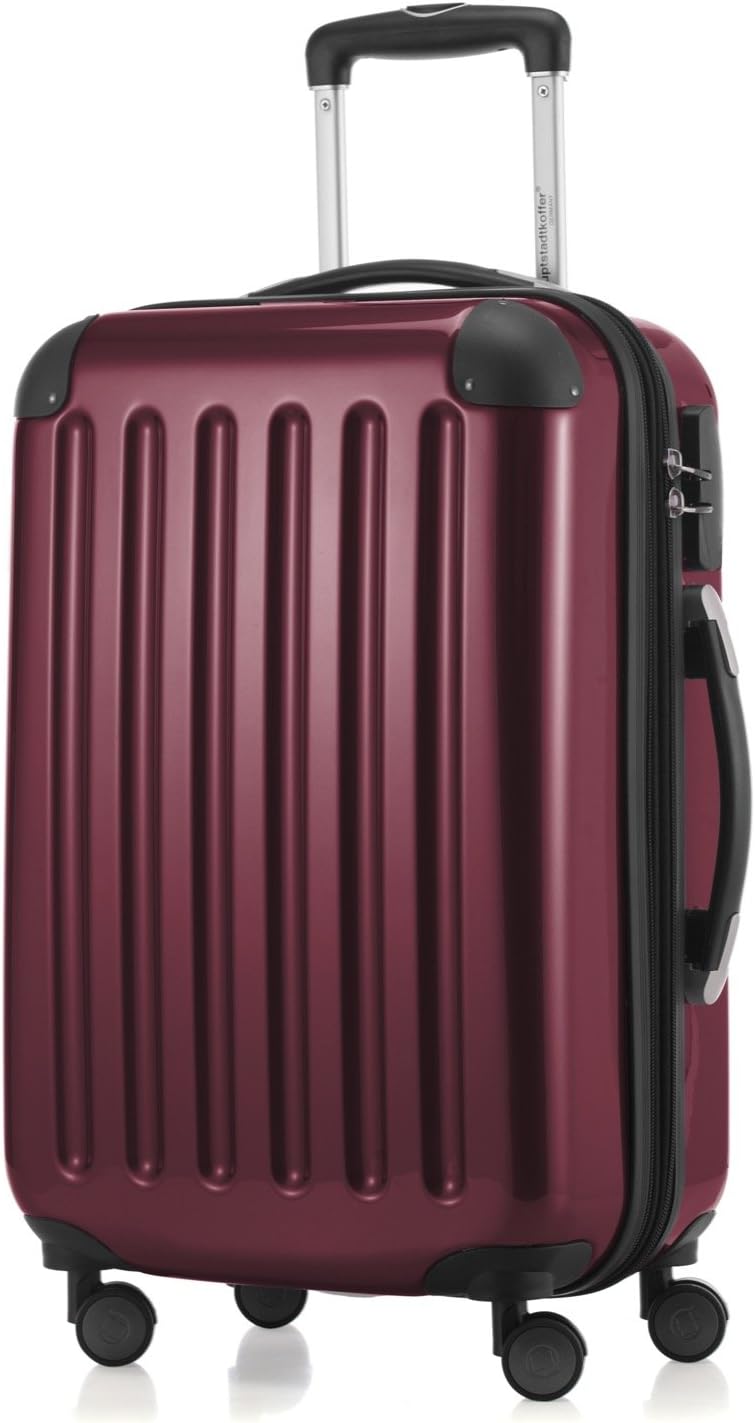 HAUPTSTADTKOFFER - Alex - Carry on luggage On-Board Suitcase Bag Hardside Spinner Trolley 4 Wheel Expandable, 55cm, burgundy