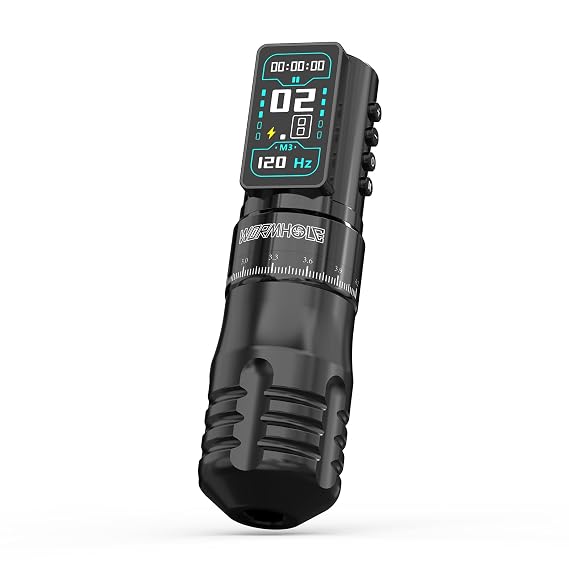 Wormhole 2300mAh Battery and 7 Adjustable Stroke Tattoo Gun for Artists, Aluminum Alloy Wireless Tattoo Machine, Lightweight Compact Rotary Tattoo Pen Powerful Motor Precision Professional - Black