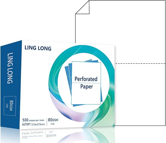 LINGLONG Premium Perforated Paper 8.5 x 11" Half Sheet 5.5" Cardstock 21lb 500 Sheets US Letter paper for Statements, Invoices (2 Part Perf White (8.5 X 5-1/2"), 500 Sheets)