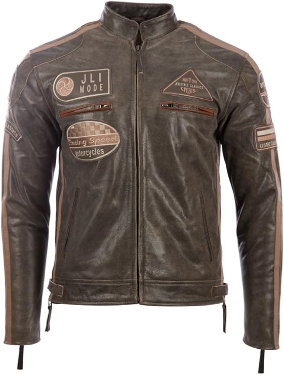 Aviatrix Men's Super-Soft Real Leather Band Collar Patch Fashion Biker Jacket (CXUS)